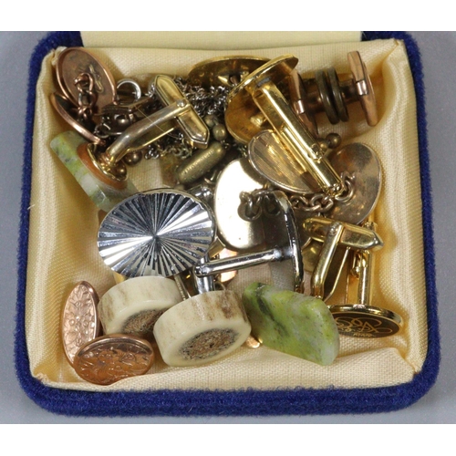 319 - Collection of assorted gents cufflinks including one pair in 9ct gold.  (B.P. 21% + VAT)