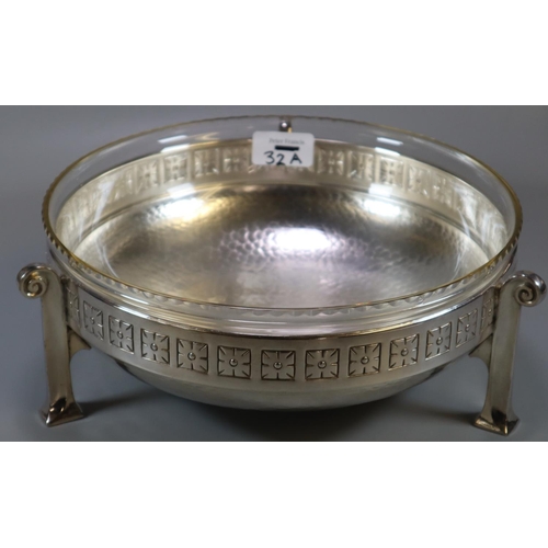 32A - WMF beaten silver plated centre bowl with glass liner.  (B.P. 21% + VAT)