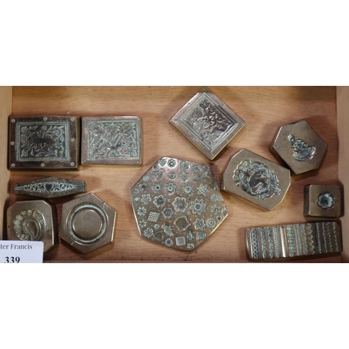 339 - Collection of Indian bronze jewellery making moulds (11), in wooden box.  (B.P. 21% + VAT)