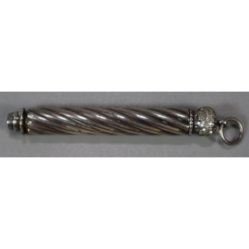 343 - Victorian Sterling silver writhen design propelling pencil with suspension loop.  (B.P. 21% + VAT)