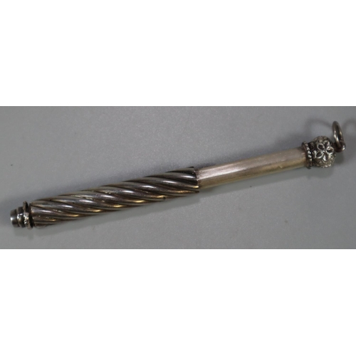 343 - Victorian Sterling silver writhen design propelling pencil with suspension loop.  (B.P. 21% + VAT)