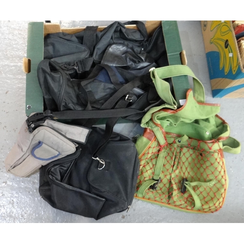 451 - Box containing various bags and other fishing/hunting accessories; two duffle bags; one larger with ... 