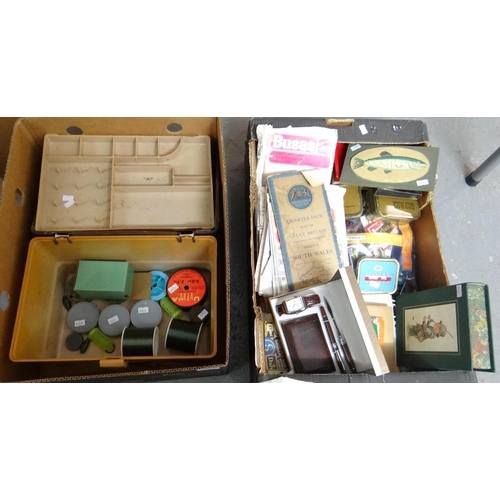 458 - Fishing tackle box and contents including: line, shot etc. together with another box containing pamp... 