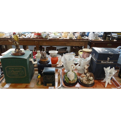 462 - Two trays of mostly animal figures to include; Worcester ornamental studios woodpecker and parrot, b... 