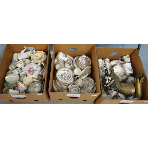 465 - Three boxes of china to include: Royal Vitreous tea and dinnerware; plates, bowls, sauce boats, mugs... 