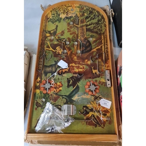 474 - Vintage probably German made Bagatelle game with printed background of woodland animals in original ... 