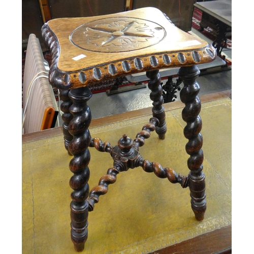 575 - Late Victorian oak barley twist stool on X stretcher supports.  (B.P. 21% + VAT)