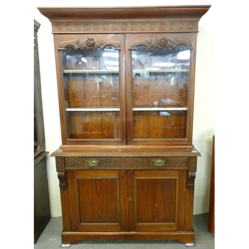 580 - Late Victorian pine two stage cabinet back bookcase.  (B.P. 21% + VAT)