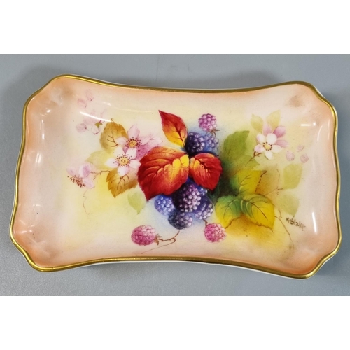 6 - Royal Worcester porcelain hand painted dish with blackberries and foliage. Signed Kitty Blake, circa... 