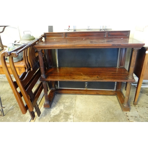 608 - Georgian mahogany side table with under shelf on turned fluted legs, together with a 20th Century pa... 