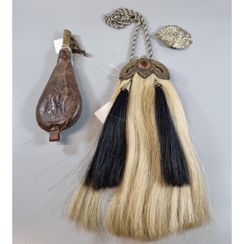 70 - 19th century Scottish horse hair decorated plated metal and semi-precious stone mounted sporran with... 