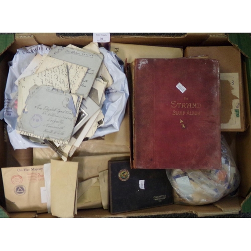 78 - Box with All World collection of stamps in albums, packets and envelopes and bag of photographs and ... 