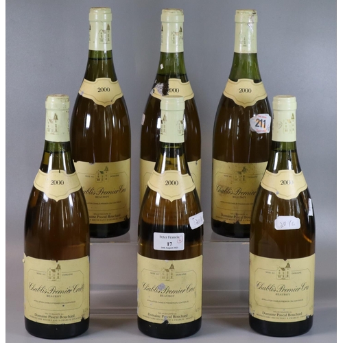 17 - Six bottles of Chablis Premier Cru, Beauroy white wine, dated 2000. (6)
(B.P. 21% + VAT)