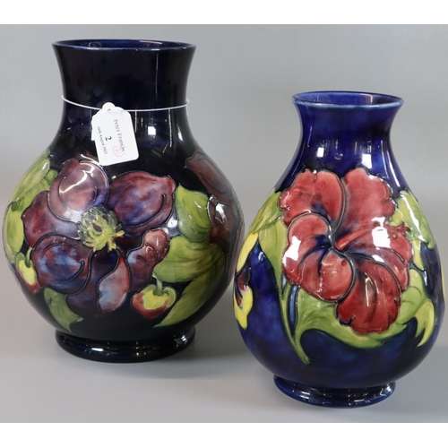 2 - Moorcroft tube lined Art pottery 'Anemone' blue ground baluster vase. Impressed and painted initials... 