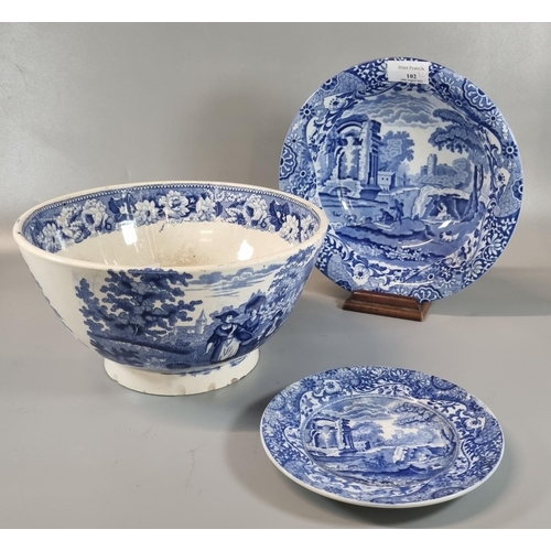 102 - Copeland Spode 'Italian' pattern blue and white transfer printed bowl with printed and impressed mar... 