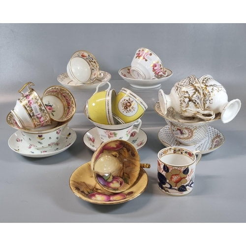 103 - Collection of assorted 19th century cups and saucers of different origins, pottery and porcelain, tr... 