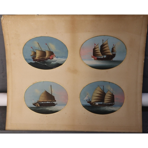 105 - Chinese School, studies of Sampans and Sailing Vessels, a group of four in one mount.  Watercolour o... 