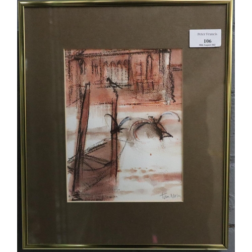 106 - Tom J Nash (Welsh born 1931), 'Edge - Venice', signed.  Pastels and watercolours.  19x14.5cm approx.... 