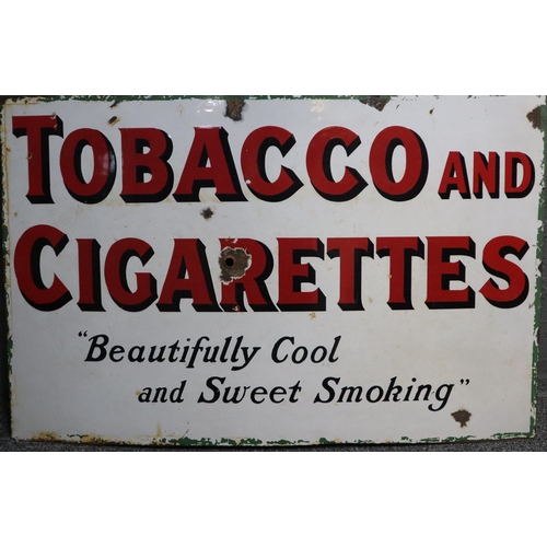 112 - Original enamel single sided advertising sign 'Tobacco and Cigarettes, beautifully cool and sweet sm... 