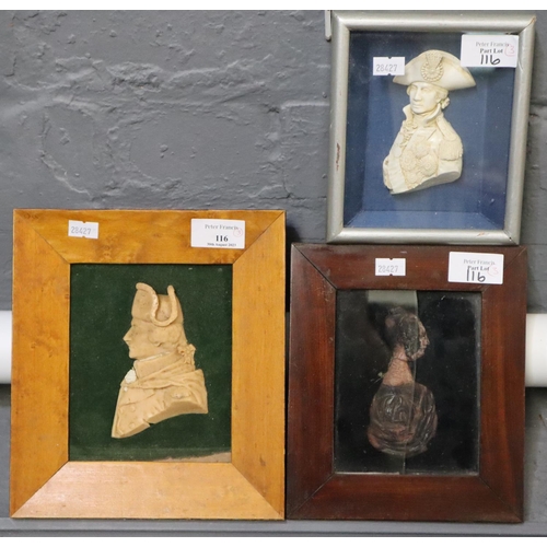 116 - Group of 19th century wax relief portraits, two gentlemen and one lady.  Framed and glazed.  (3)  (B... 