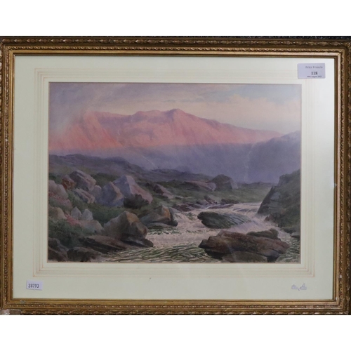 118 - John Henry Leonard (British 1834-1904), 'Sunset at Idwal, North Wales (Snowdonia)', signed.  Waterco... 