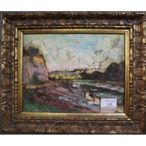 123 - Ron Goodwin (British 20th century), 'Quiet Evening, The River Avon, Bristol', signed.  Oils on board... 