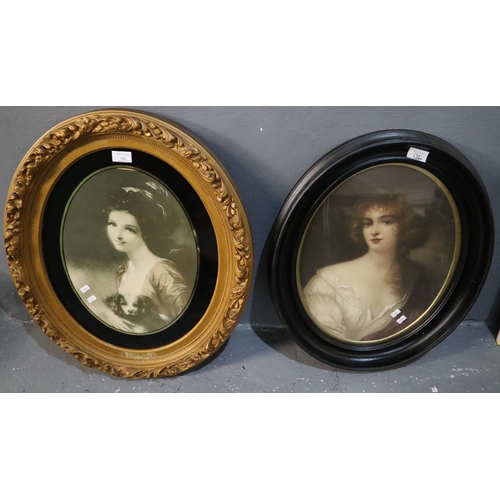 126 - Two similar late 19th/early 20th century portrait prints of young women in oval frames. Images, 40x3... 