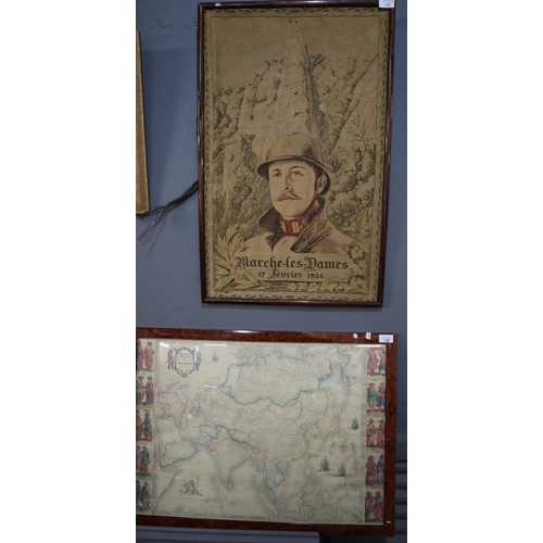 128 - French tapestry panel depicting a soldier entitled 'Marche- Les - Dames, 17th Fevrier 1934'.  75x47c... 