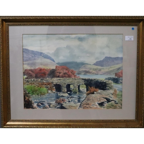 130 - Donald Ayres (20th century British), Snowdonia pack horse bridge, signed.  Watercolours.  36x46cm ap... 