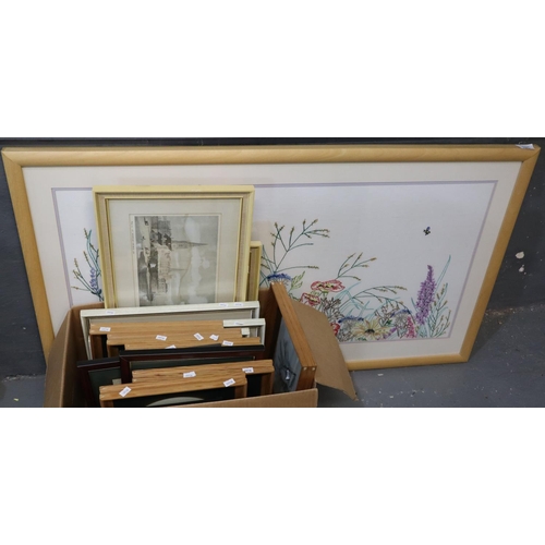 140 - Collection of assorted furnishing prints, large needlepoint panel etc.   (B.P. 21% + VAT)