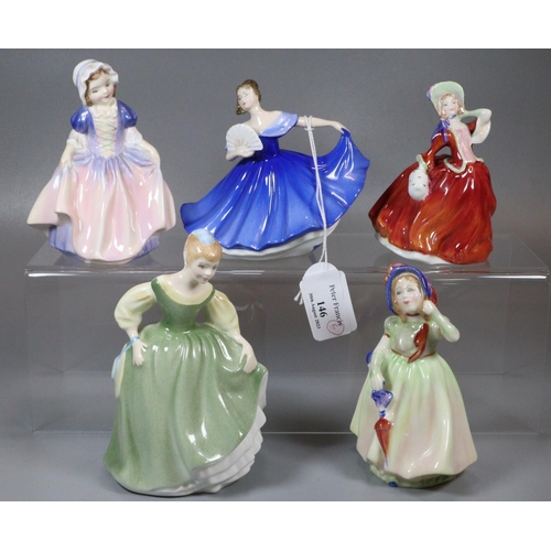 146 - Five miniature Royal Doulton figurines to include: 'Elaine' HN3214, 'Dinky Do' HN1678, 'Fair Maiden'... 