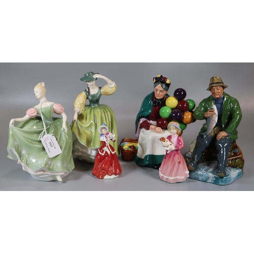 154 - Four Royal Doulton figurines to include: 'Michele' HN2234, 'A Good Catch' HN2258, 'Buttercup' HN2309... 