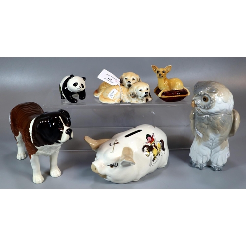 161 - Collection of china to include: Leonardo Collection puppies, Beswick Panda, Nao Spanish porcelain ow... 