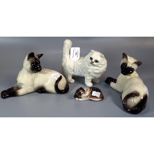 164 - Four animal figures, a Beswick and a Royal Doulton: Siamese Cat, Beswick white Persian Cat and a Roy... 