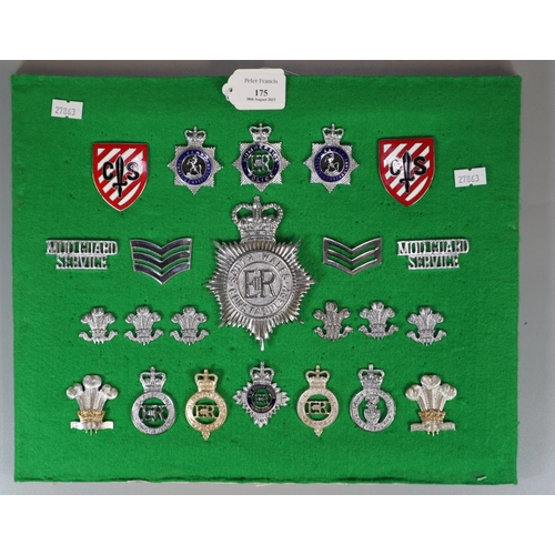 175 - Collection of Police and Prison Service helmet plates and cap badges, to include South Wales Constab... 