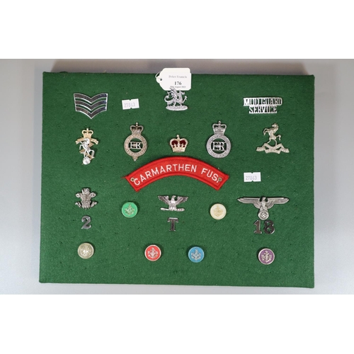 176 - Collection of Military badges and insignia, to include: Royal Military Police, Third Reich Eagle, Ca... 