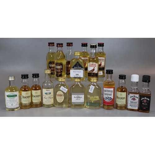 181 - Small collection of assorted whisky miniatures, various.   (B.P. 21% + VAT)