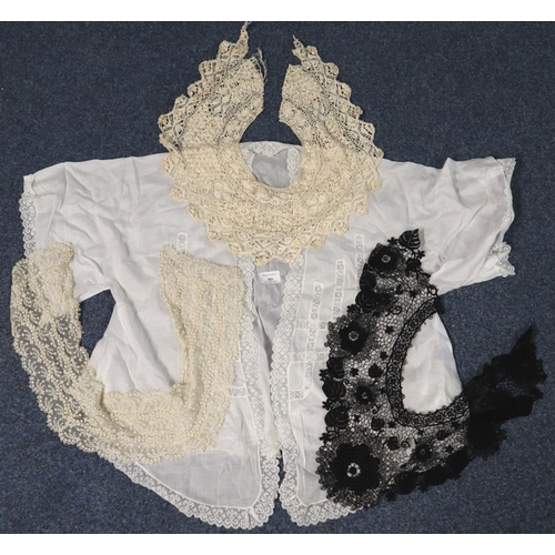 183 - Small collection of textiles to include: hand and machine made lace collars, Maltese lace and an ear... 