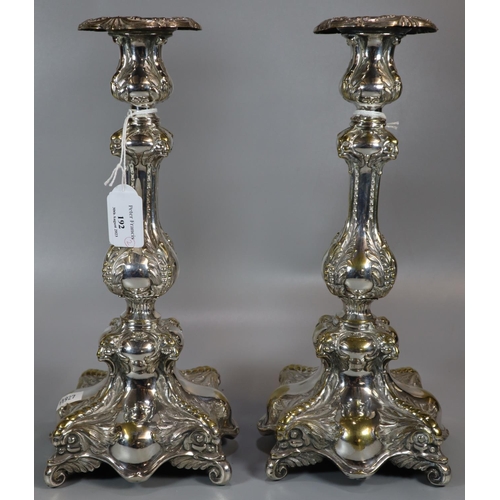 192 - Pair of good quality WMF 19th century silver plated baluster shaped foliate decorated candle sticks ... 