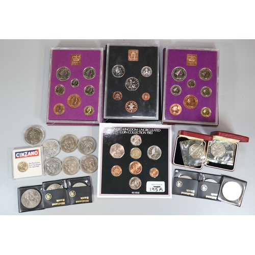 195A - Collection of British decimal coin sets, 1970 (2) and 1971, together with 1983 and small collection ... 