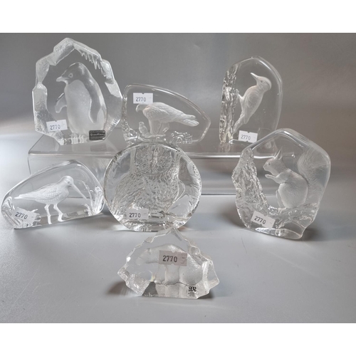 20 - Group of seven Swedish and other glass animal intaglios; Max Jonasson etc, together with a Wedgwood ... 