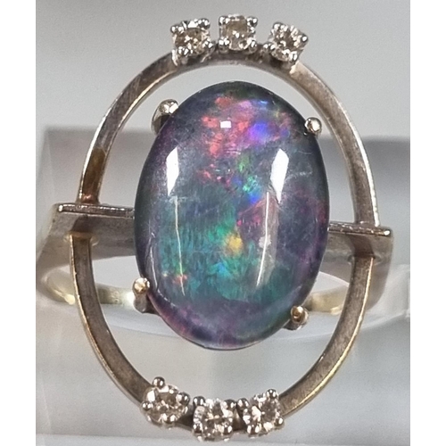 209 - Silver dress ring with agate stone.  Size N. together with Oval triplet opal ring set within an open... 