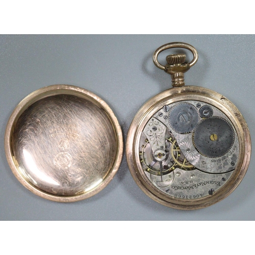 227 - Yellow metal open faced keyless pocket watch with Arabic face having seconds dial, marked 'A Steffan... 