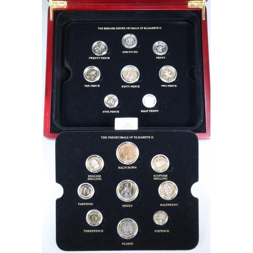 235 - Cased set of the predecimal coins of Elizabeth II and the emblems series decimals of Elizabeth II co... 