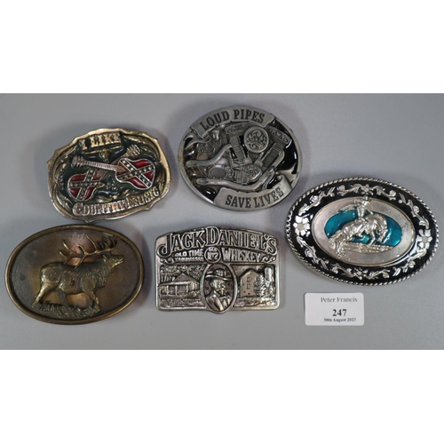 247 - Collection of American belt buckles, to include: Country Music, Loud Pipes Save Lives, Jack Daniels ... 