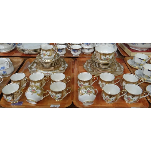 260 - Two trays of Royal Albert Crown china 'Royalty' design tea ware, to include: teacup and saucers, sug... 