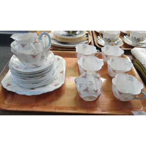 270 - Tray of Shelley English bone china rose and blue flower design floral moulded part tea set comprisin... 