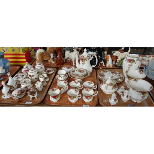 283 - Three trays of Royal Albert 'Old Country Roses', to include: coffee pot, coffee cups and saucers, mi... 