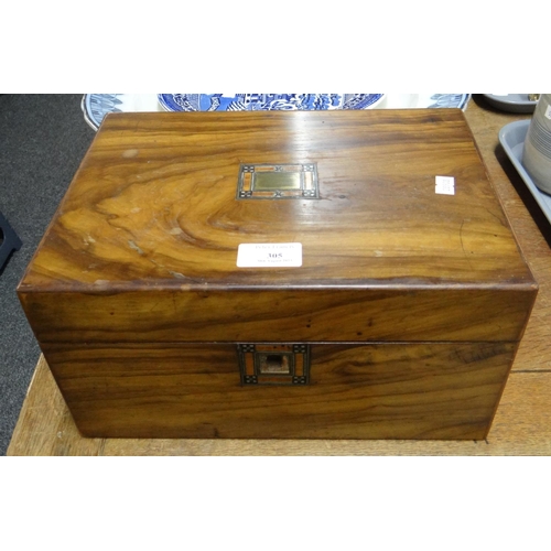 305 - Late 19th/early 20th century lockable walnut box with inlaid geometric decoration around the lock an... 