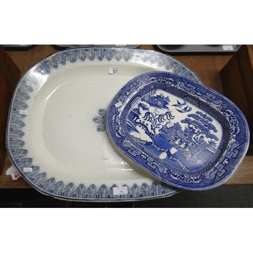 307 - Two 19th century oval meat plates, one large with printed marks 'Papyrus' design and 'C.M & S', C.G ... 